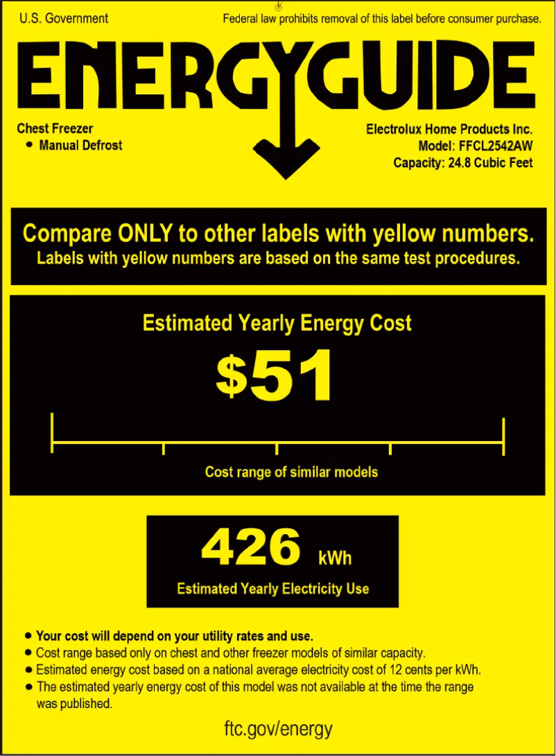 Page 1 de la notice Label énergétique Frigidaire FFCL2542AW