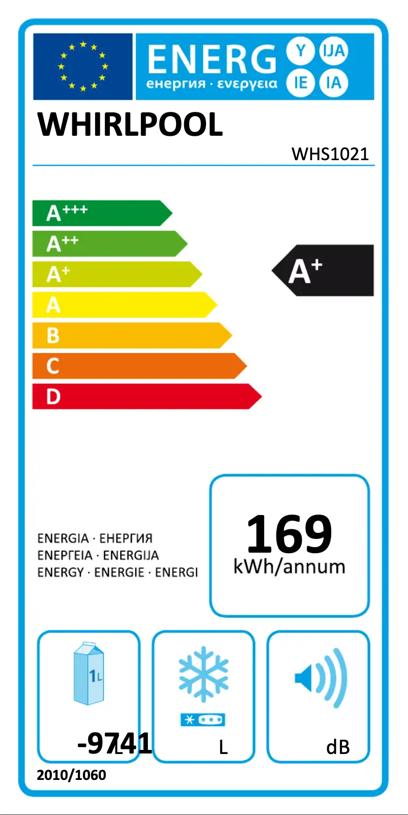 Page 1 de la notice Label énergétique Whirlpool WHS1021