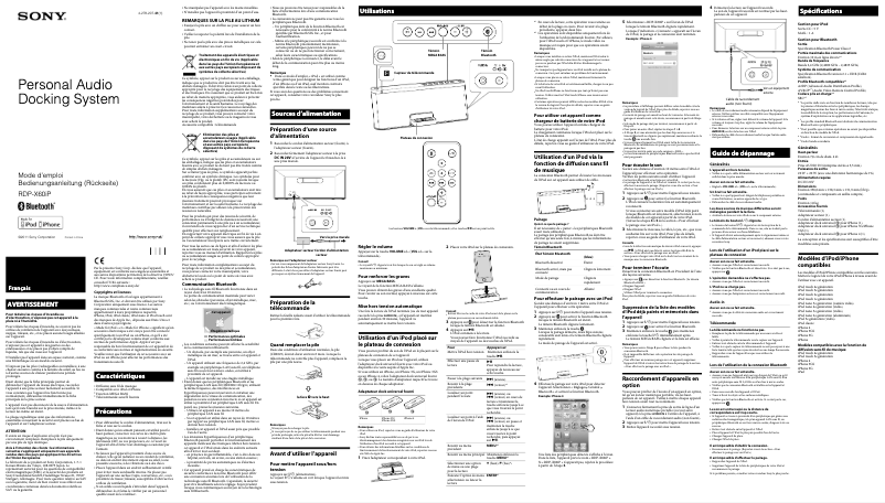Page 1 de la notice Manuel utilisateur Sony RDP-X60IP
