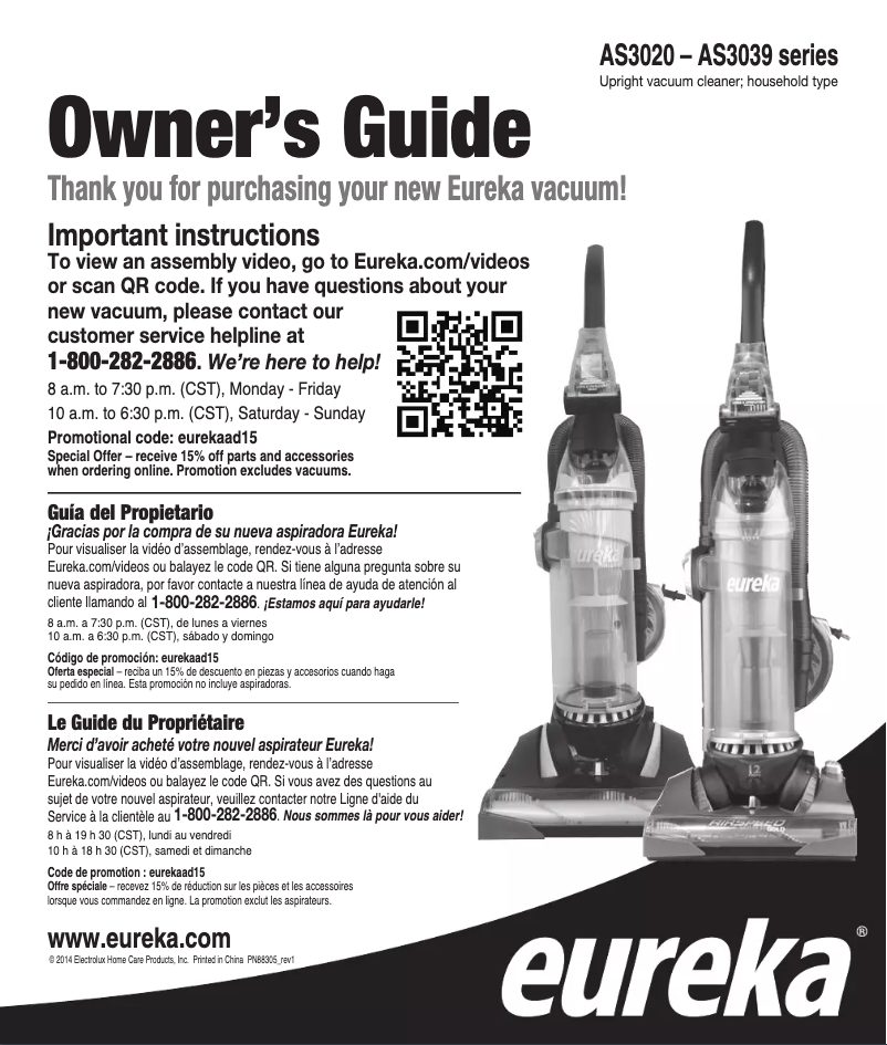 Page 1 de la notice Manuel utilisateur Eureka AirSpeed AS3030A