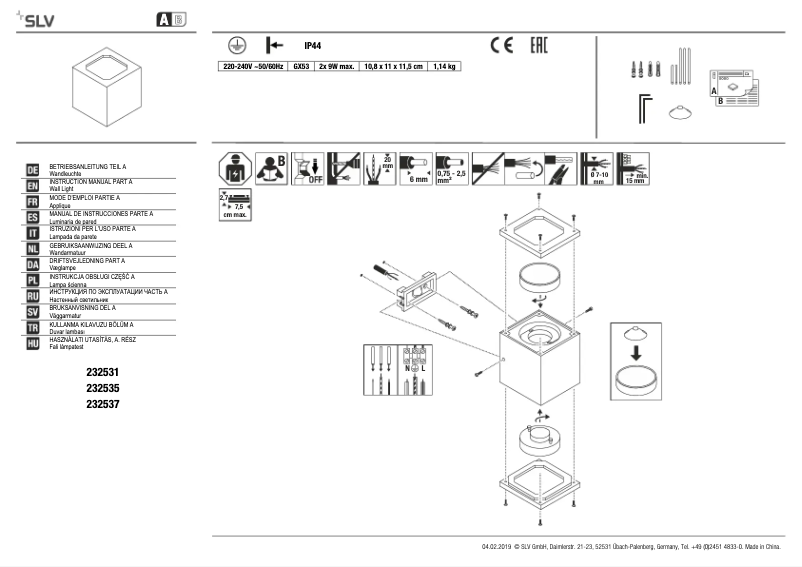 Page n°1 - Manuel utilisateur SLV 232535