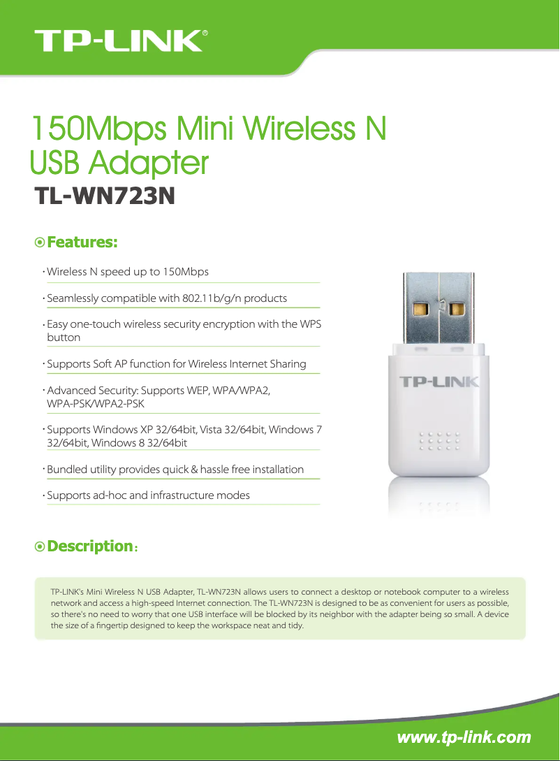 Image de la première page du manuel de l'appareil TL-WN723N