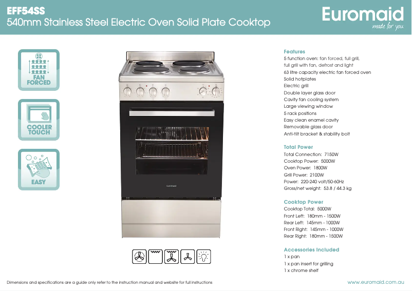 Page n°1 - Fiche technique Euromaid EFF54SS