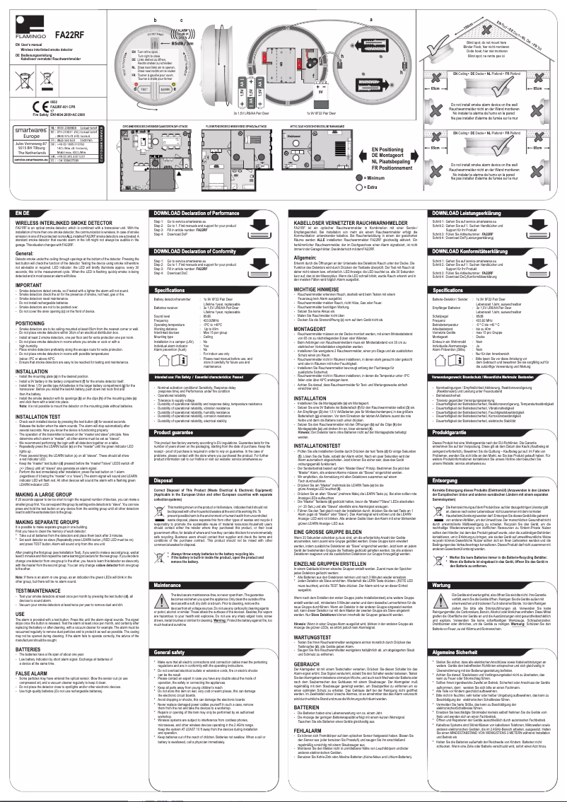 Page 1 de la notice Manuel utilisateur Flamingo FA22RF