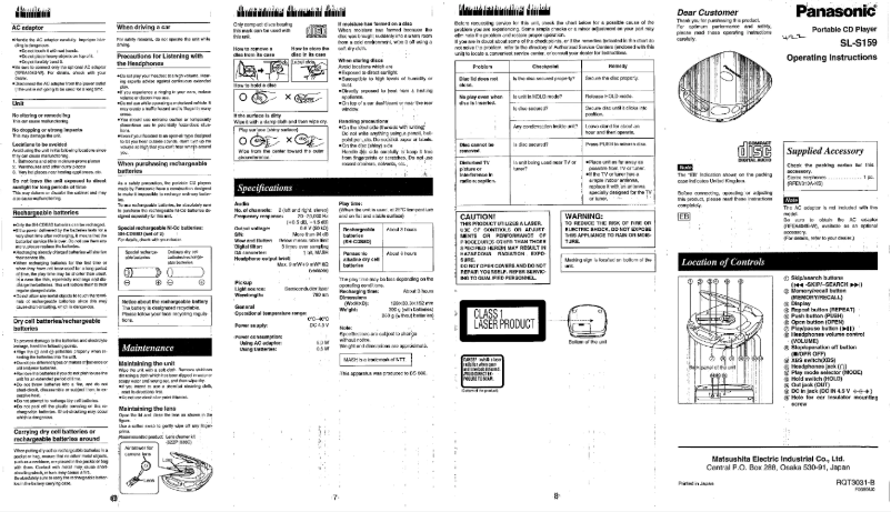 Page n°1 - Manuel utilisateur Panasonic SL-S159