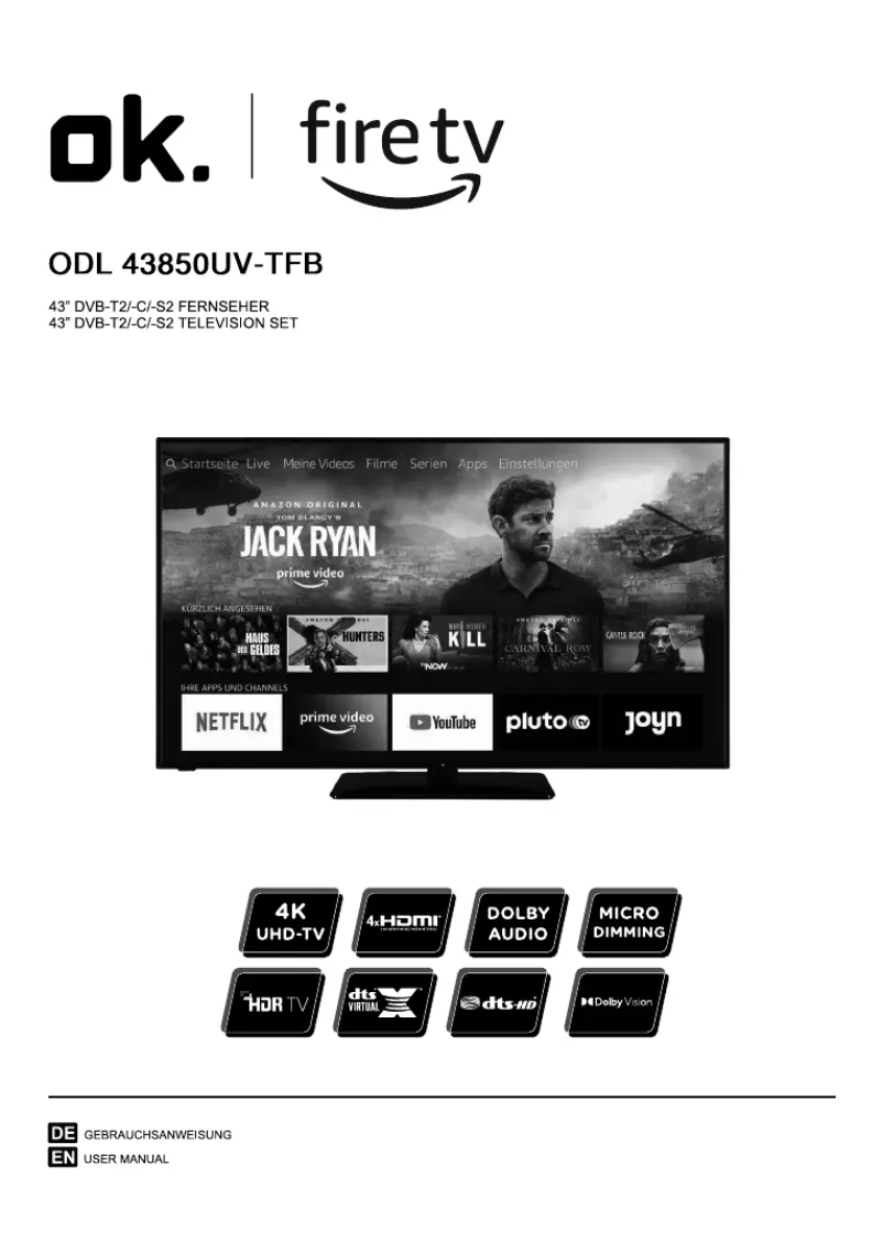 Page 1 de la notice Manuel utilisateur OK ODL 43850UV-TFB