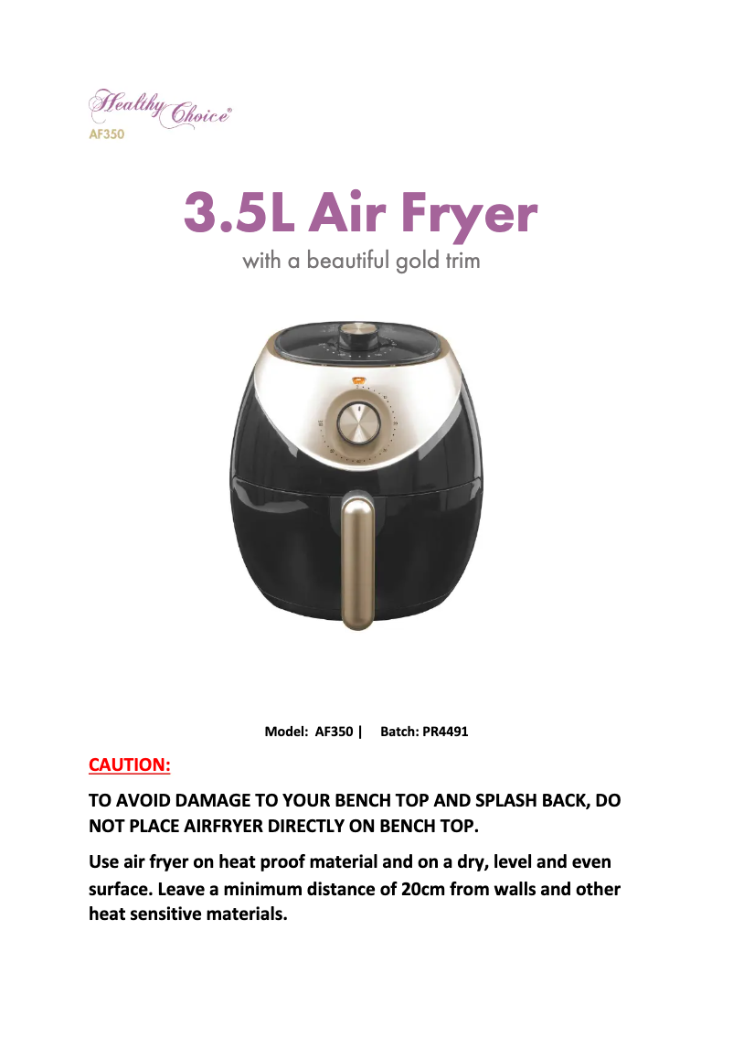 Page n°1 - Manuel utilisateur Healthy Choice AF350
