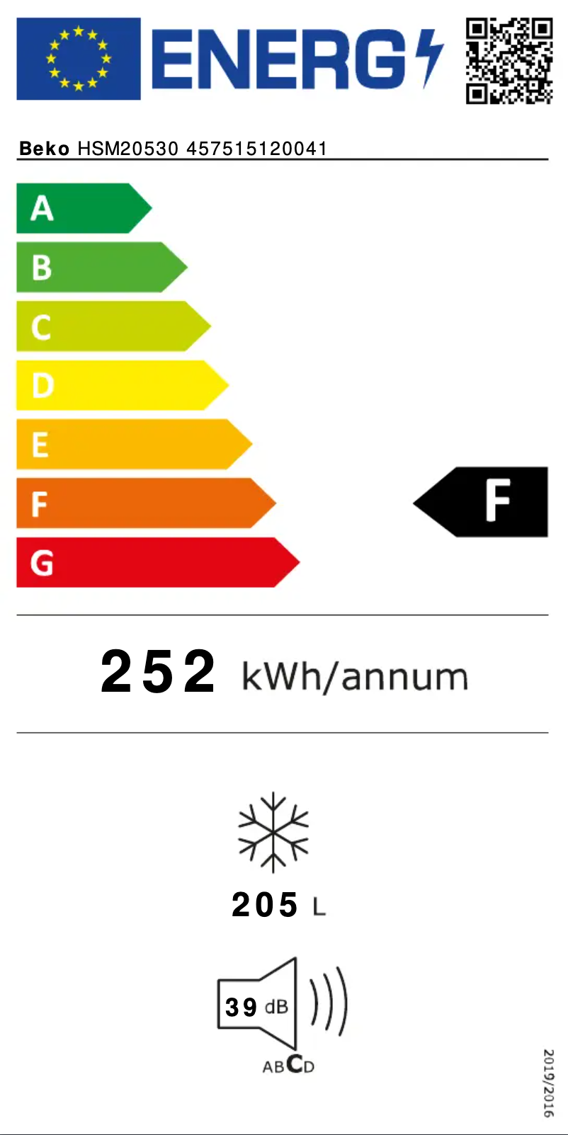 Page 1 de la notice Label énergétique Beko HSM20530