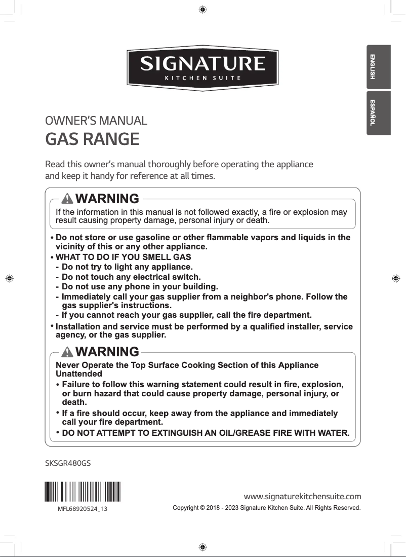 Page n°1 - Manuel utilisateur Signature SKSGR480GS