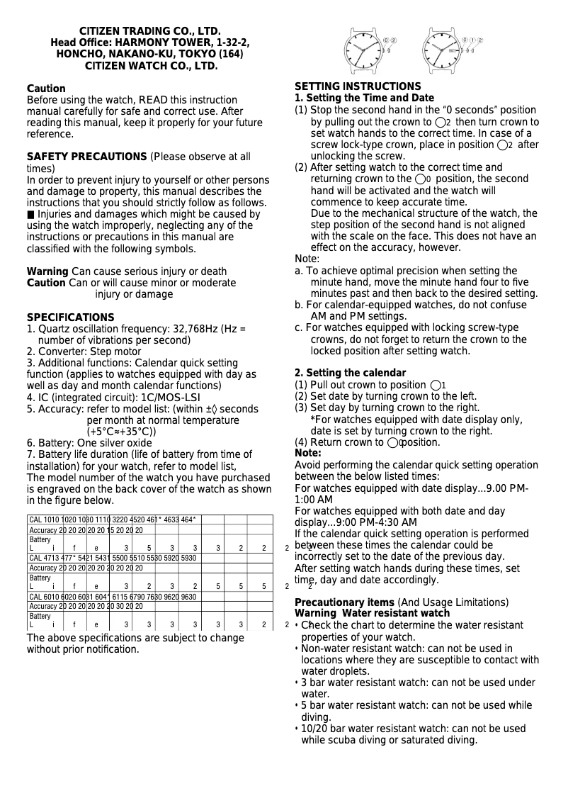 Page 1 de la notice Manuel utilisateur Citizen Cal 1000