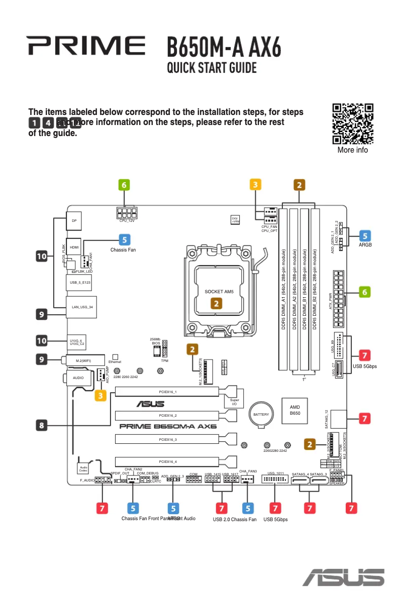 Page 1 de la notice Guide de démarrage rapide Asus PRIME B650M-A