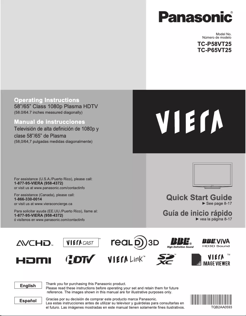 Page 1 de la notice Manuel utilisateur Panasonic Viera TC-P58VT25