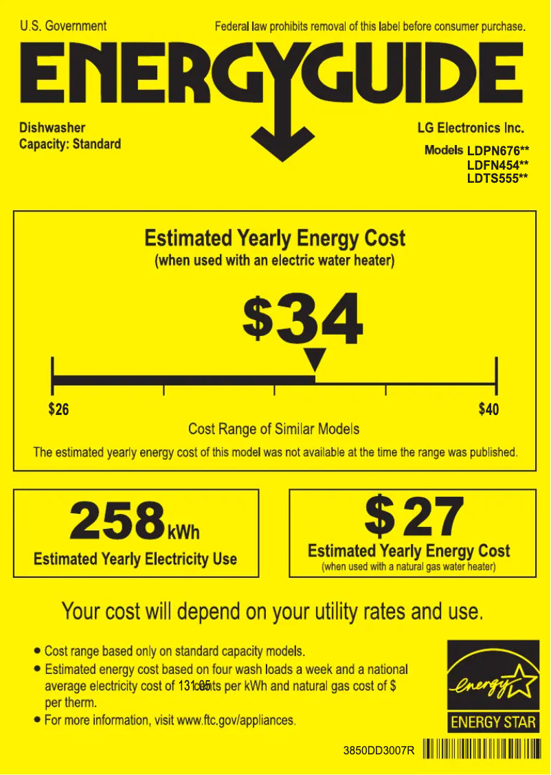 Page 1 de la notice Label énergétique LG LDTS5552D