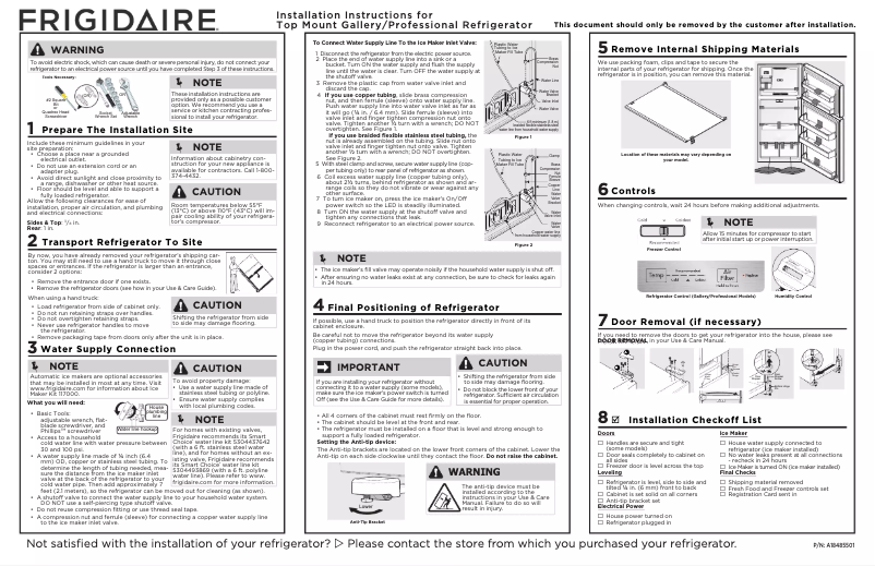 Page n°1 - Guide d'installation Frigidaire FGHT2055VF