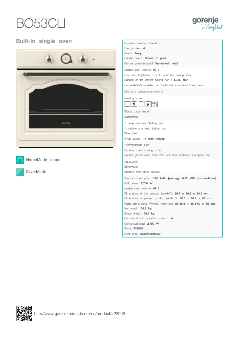 Page n°1 - Manuel utilisateur Gorenje BO53CLI