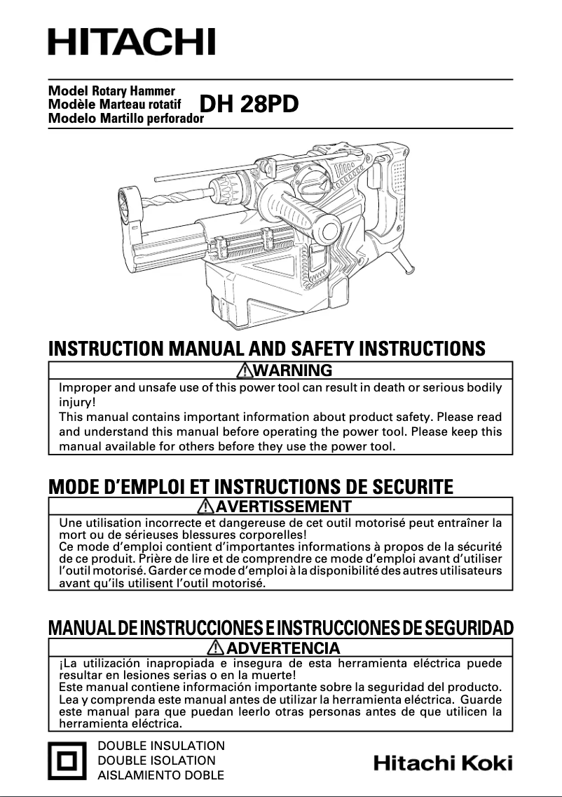 Page n°1 - Manuel utilisateur Hitachi DH 28PD