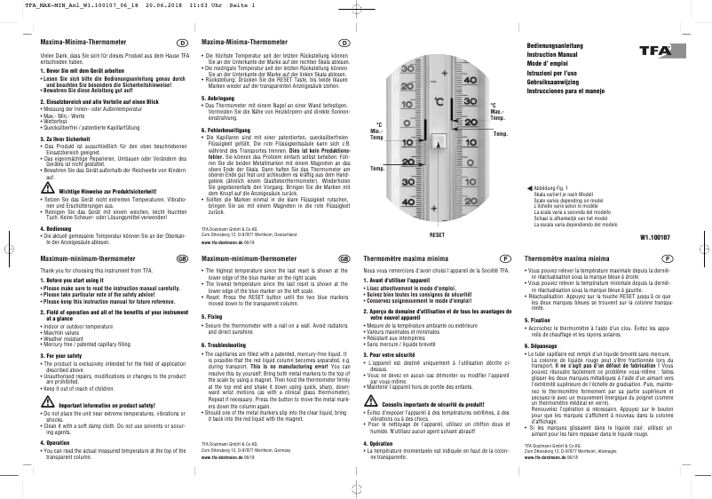 Page n°1 - Manuel utilisateur TFA 10.3014.02