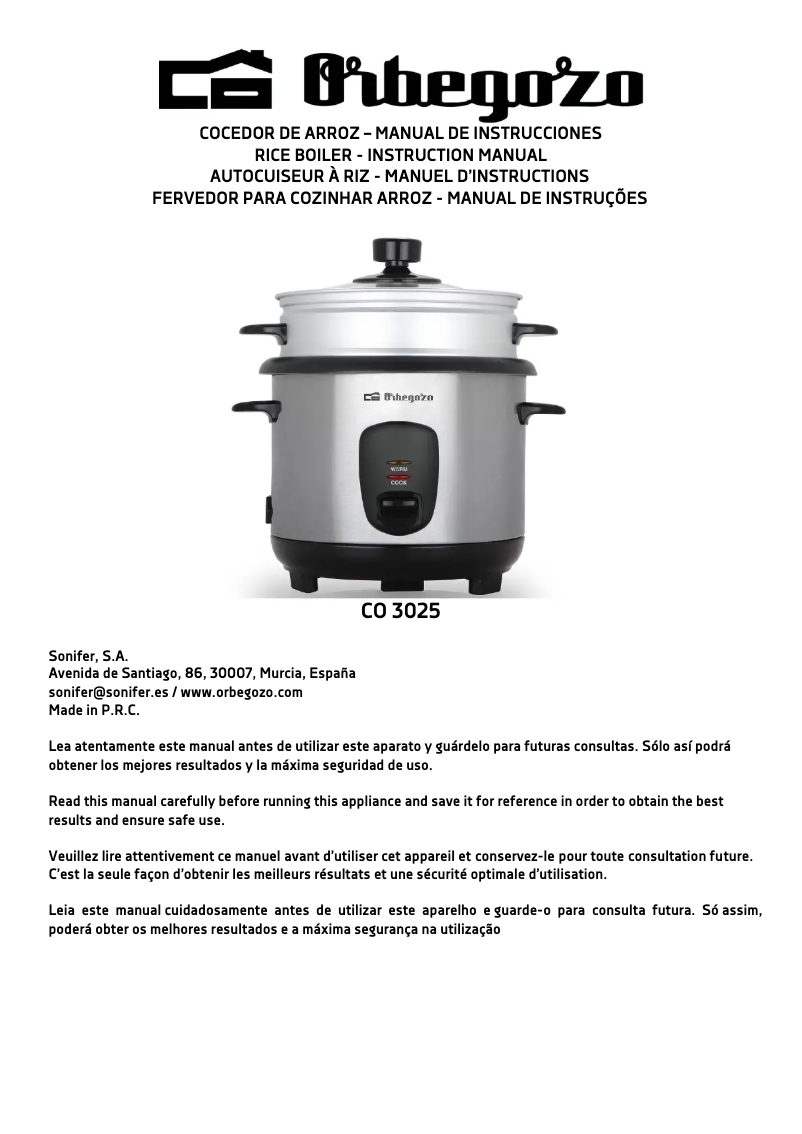 Page 1 de la notice Manuel utilisateur Orbegozo CO 3025