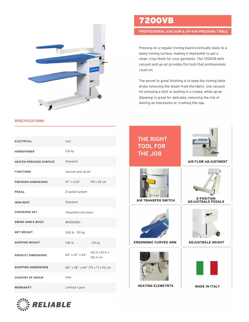 Page 1 de la notice Manuel utilisateur Reliable 7200VB