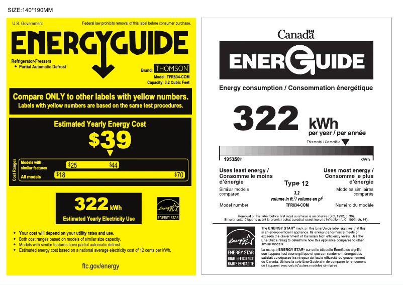 Page n°1 - Label énergétique Thomson TFR834-COM