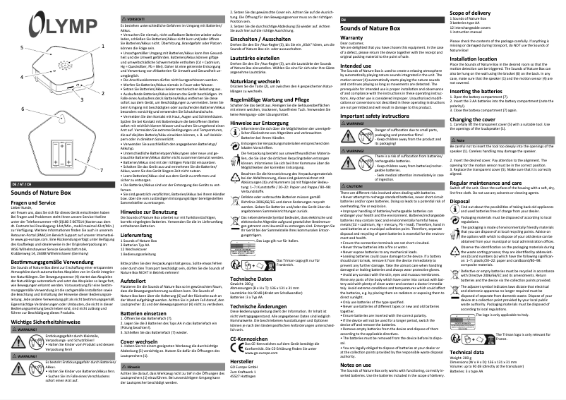 Page n°1 - Manuel utilisateur Olympia Sounds of Nature Box
