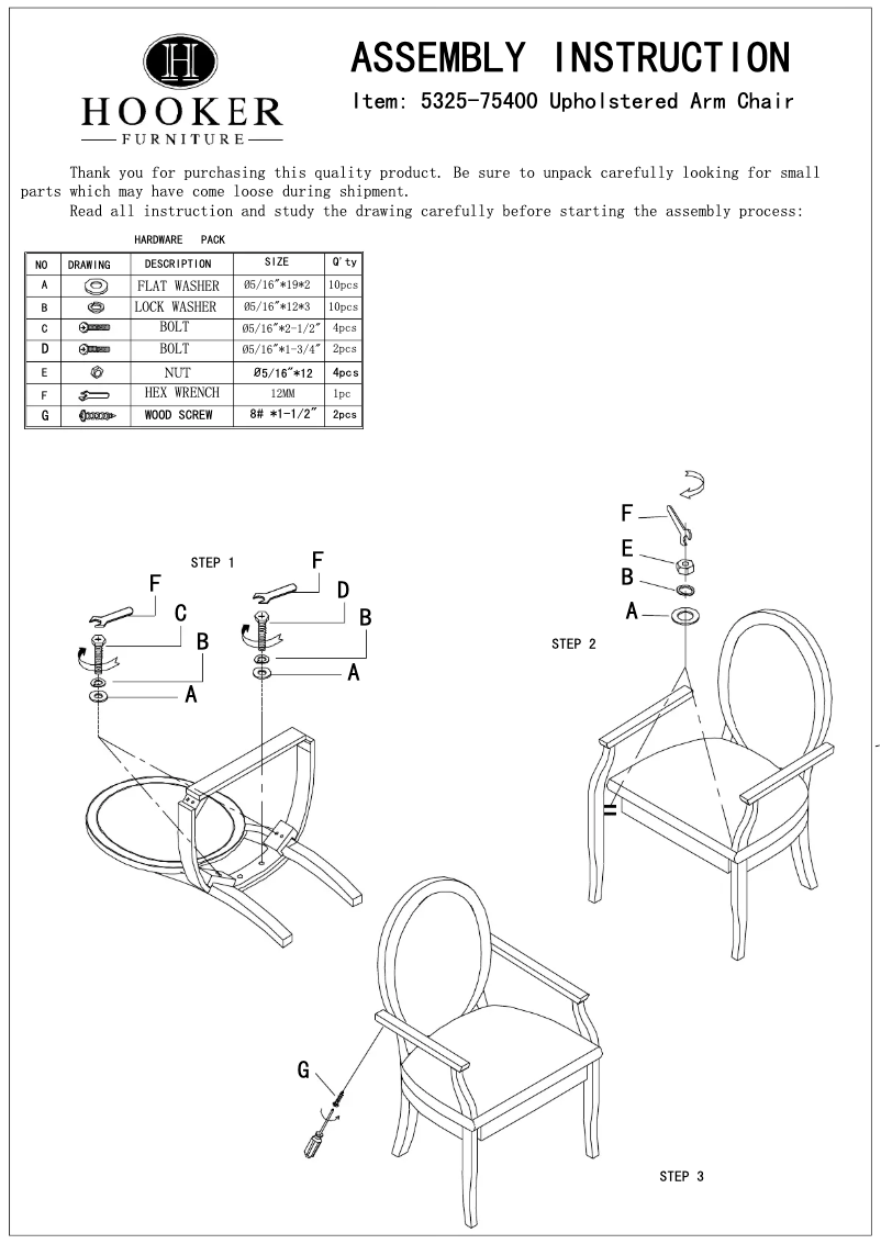 Page 1 de la notice Manuel utilisateur Hooker 5325-75400