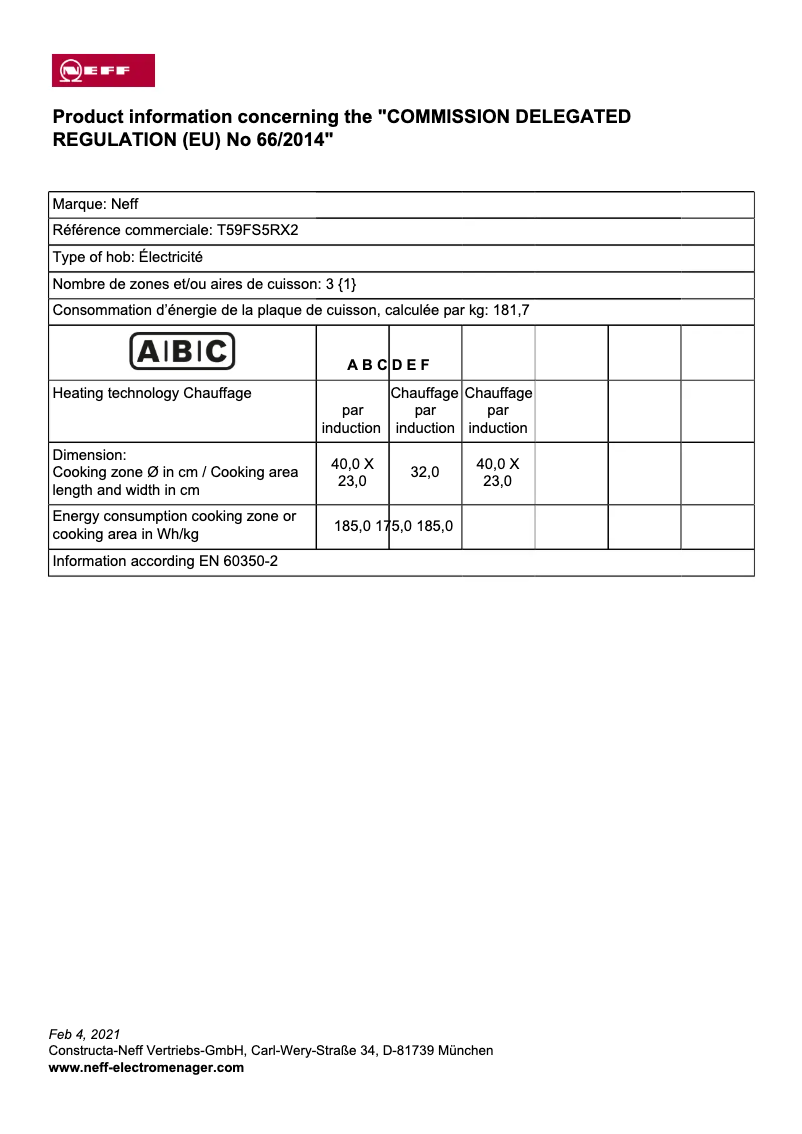 Page n°1 - Label énergétique Neff T59FS5RX2
