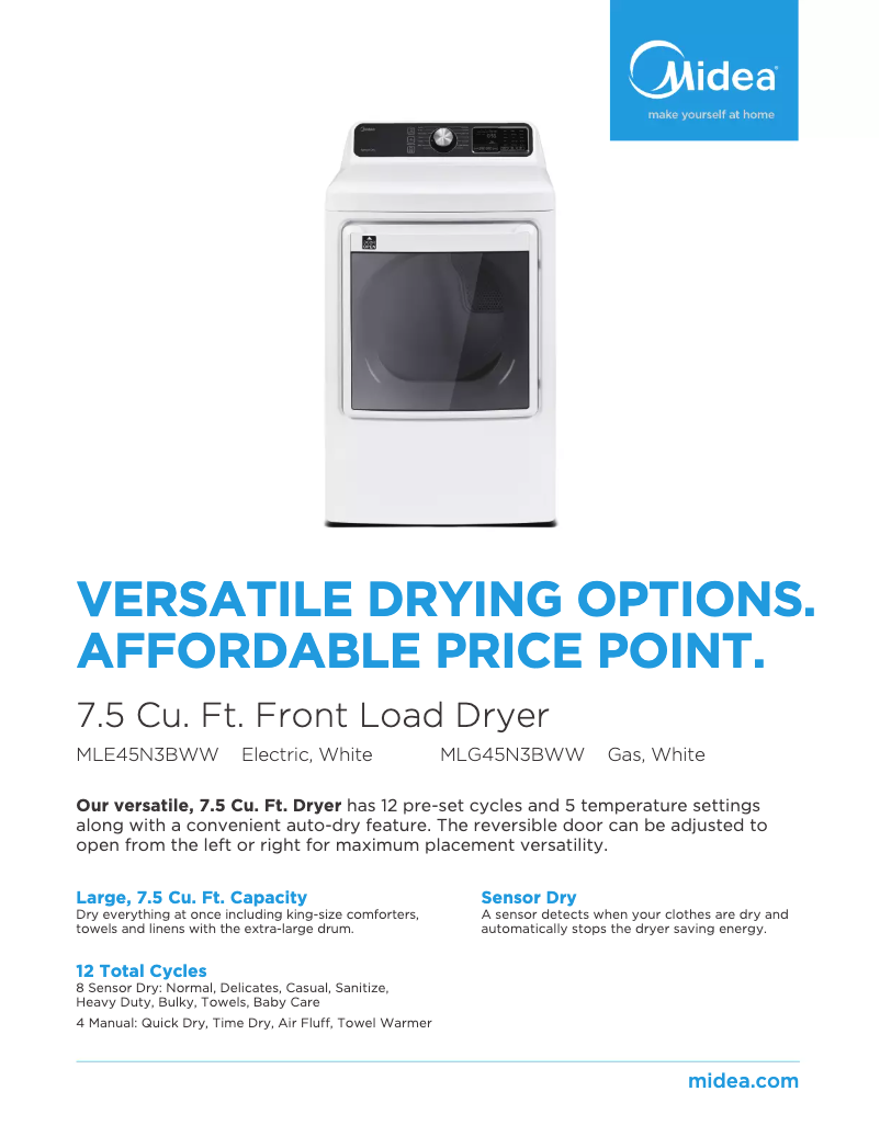 Página 1 del manual Ficha técnica Midea MLG45N3BMG