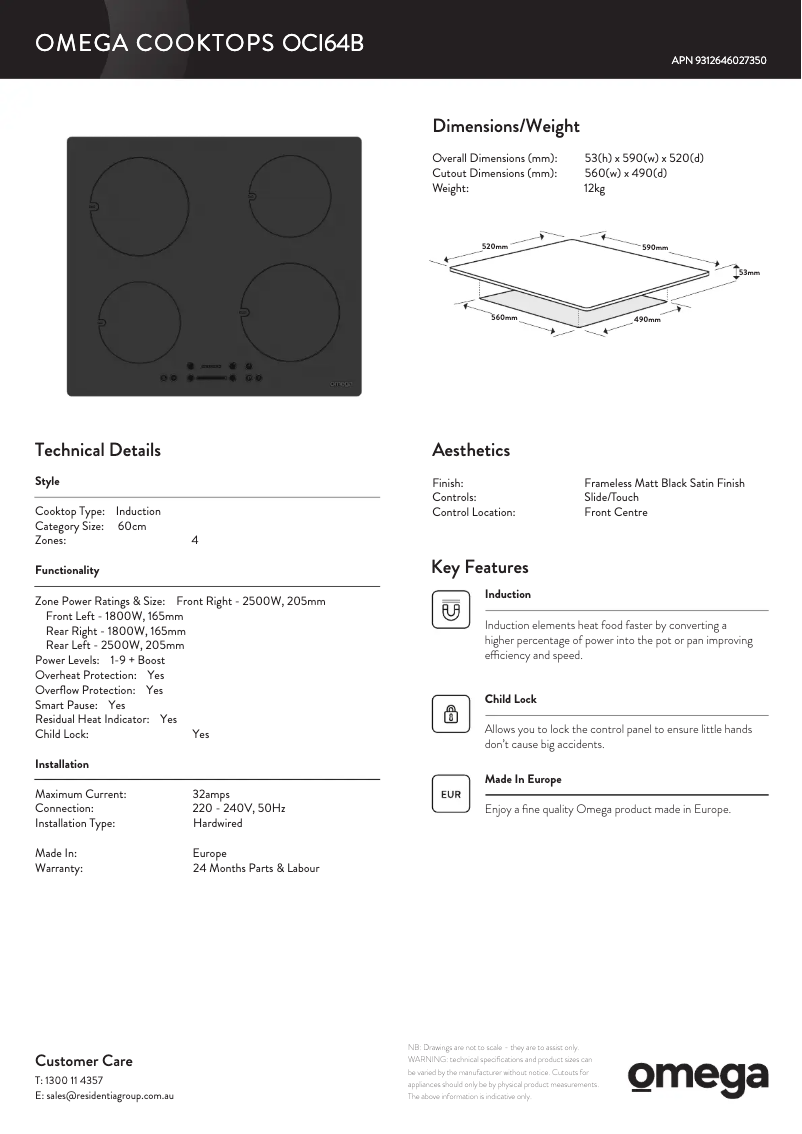 Page n°1 - Fiche technique Omega OCI64B