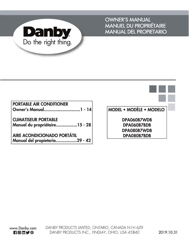Page 1 de la notice Manuel utilisateur Danby DPA060B7BDB