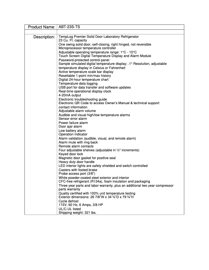 Page 1 de la notice Manuel utilisateur American BioTech Supply ABT-23S-TS