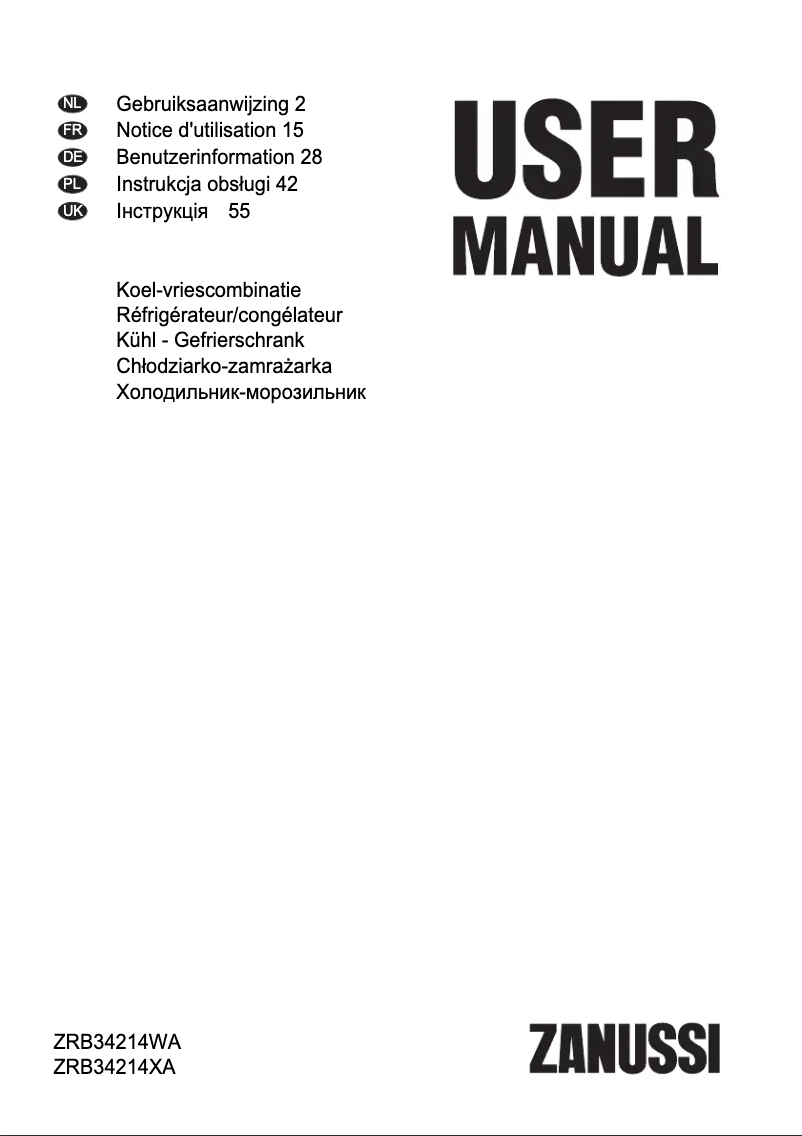Page n°1 - Manuel utilisateur Zanussi ZRB34214XA