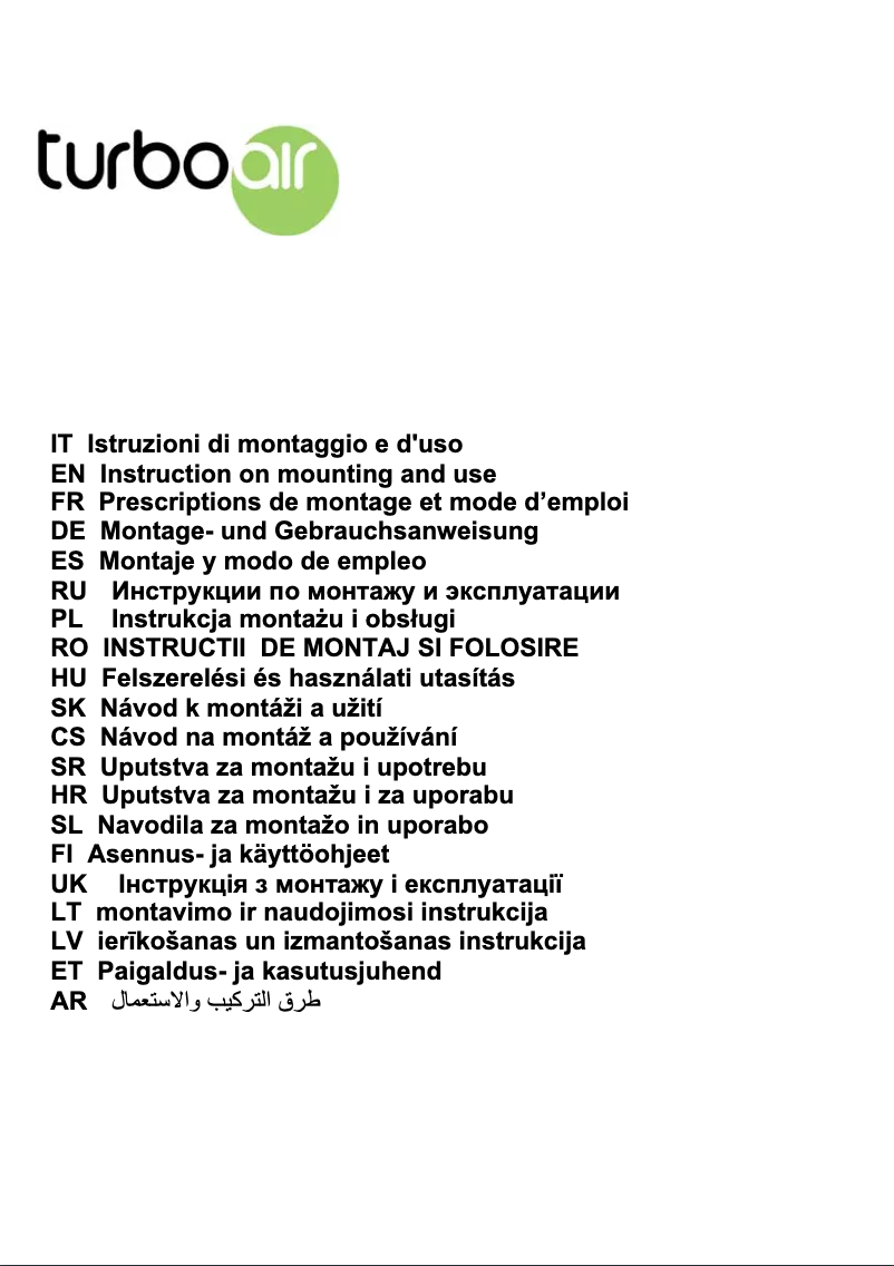 Page 1 de la notice Manuel utilisateur Turbo air PUGLIA GREY/2L/A/90