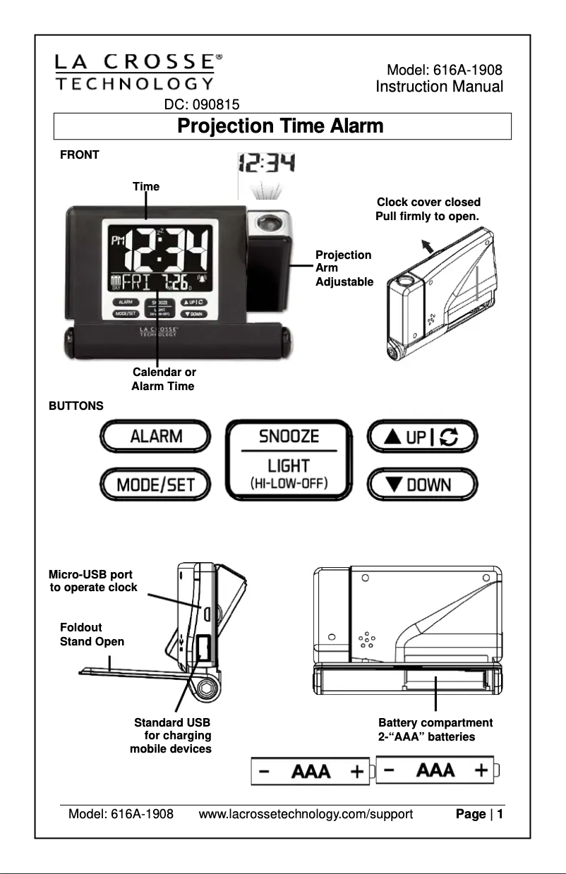 Page 1 de la notice Manuel utilisateur La Crosse Technology 616A-1908