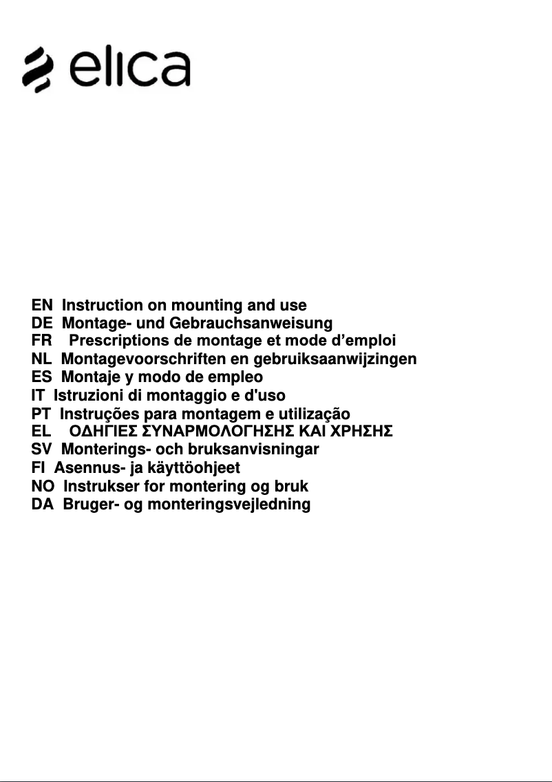 Page 1 de la notice Manuel utilisateur Elica HILIGHT-X PRF0163520A