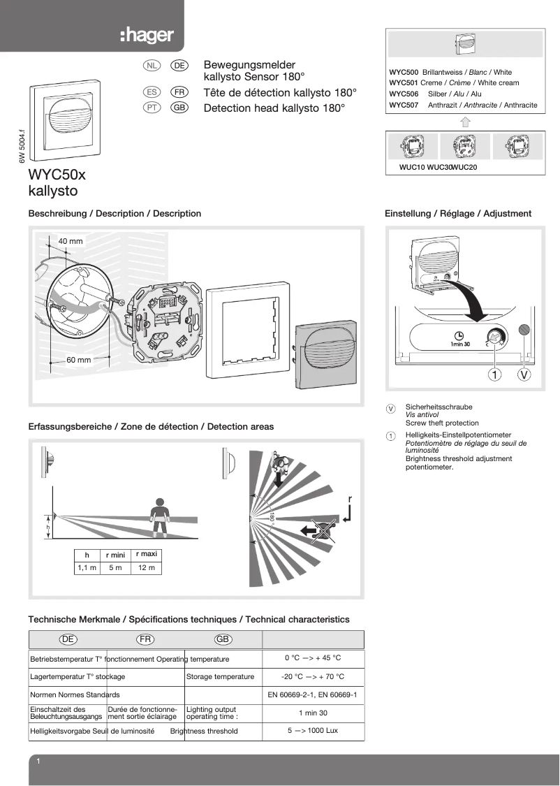 Page 1 de la notice Manuel utilisateur Hager WYC500