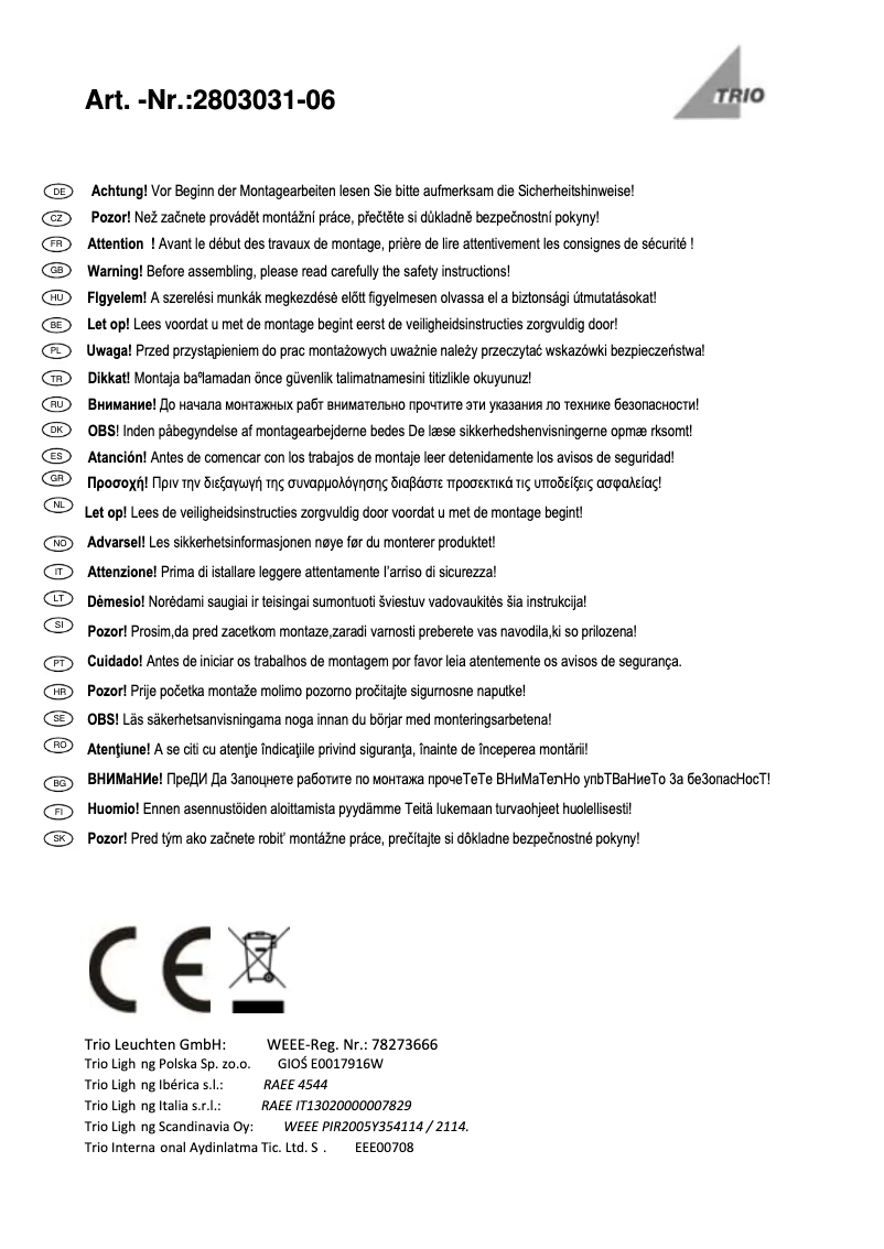 Page 1 de la notice Manuel utilisateur Trio Lighting Xavi
