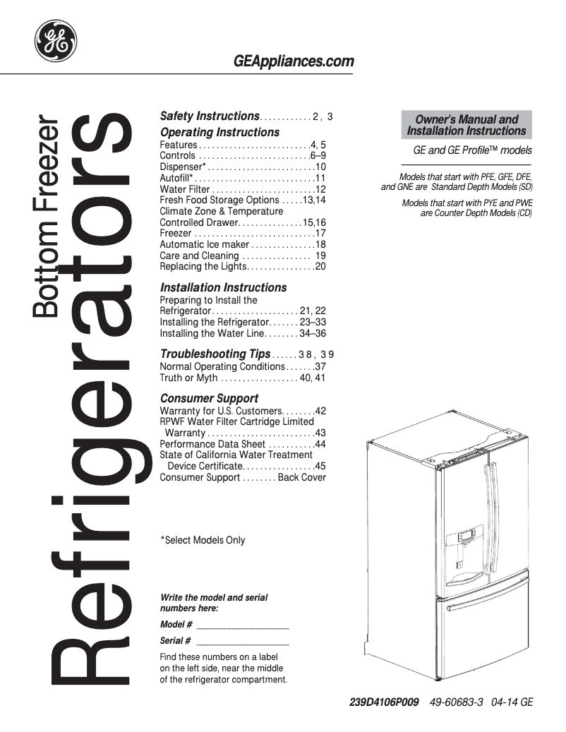 Page n°1 - Guide d'installation Adora DFE29JGDWW