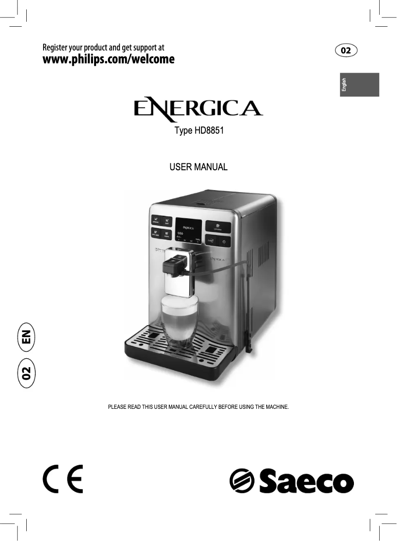Page n°1 - Manuel utilisateur Philips Saeco Energica HD8851