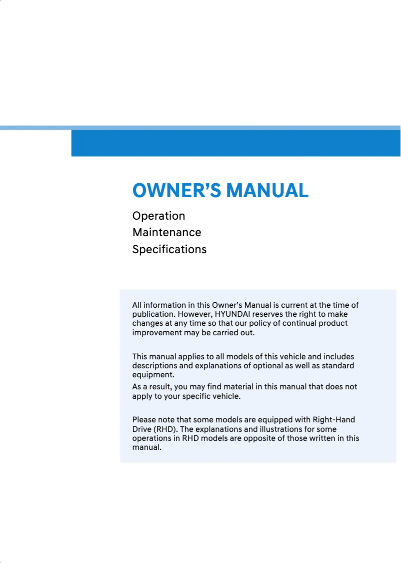 Page 1 de la notice Manuel utilisateur Hyundai KONA Hybrid (2024)