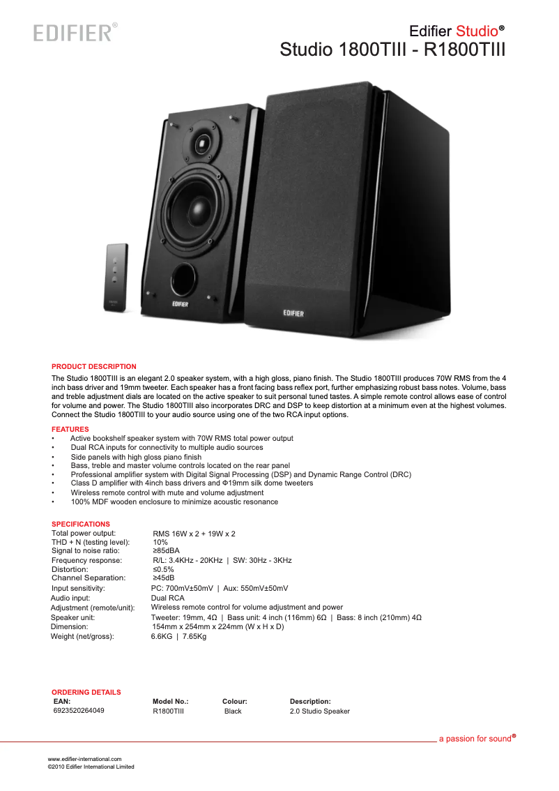 Page n°1 - Manuel utilisateur Edifier R1800TIII