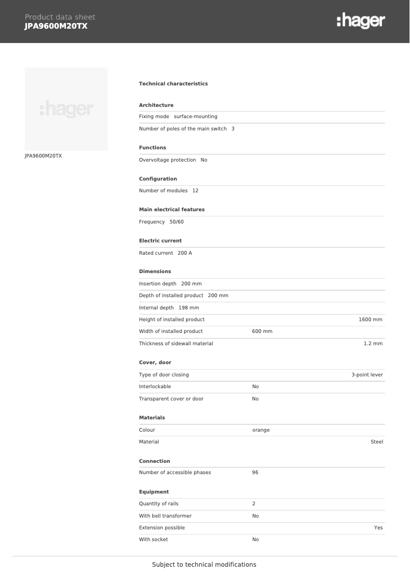 Image de la première page du manuel de l'appareil JPA9600M20TX