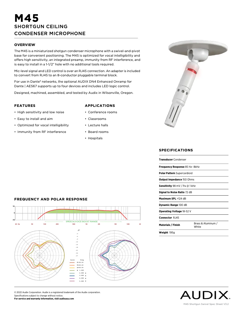 Page n°1 - Fiche technique Audix M45 Shortgun