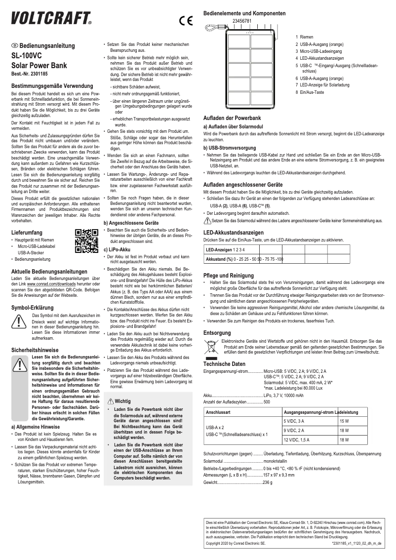 Page 1 de la notice Manuel utilisateur Voltcraft SL-100VC