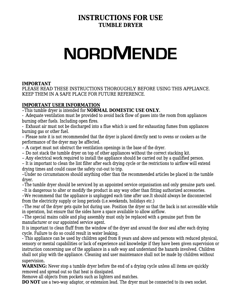 Image de la première page du manuel de l'appareil TDV7NMWH