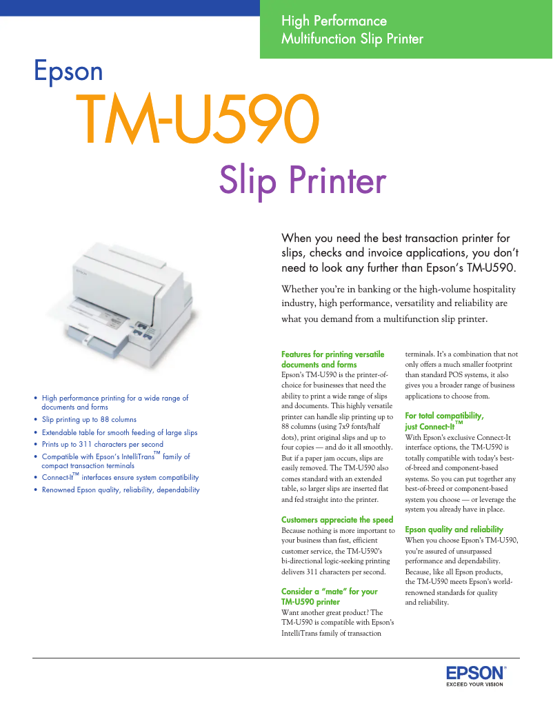 Page 1 de la notice Fiche technique Epson TM-U590