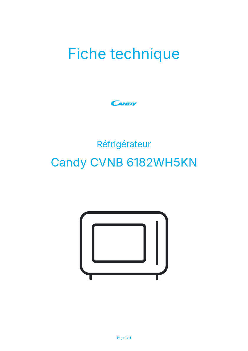 Page n°1 - Fiche technique Candy CVNB 6182WH5KN