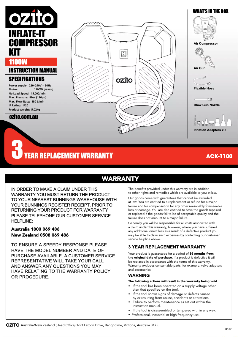 Image de la première page du manuel de l'appareil ACK-1100