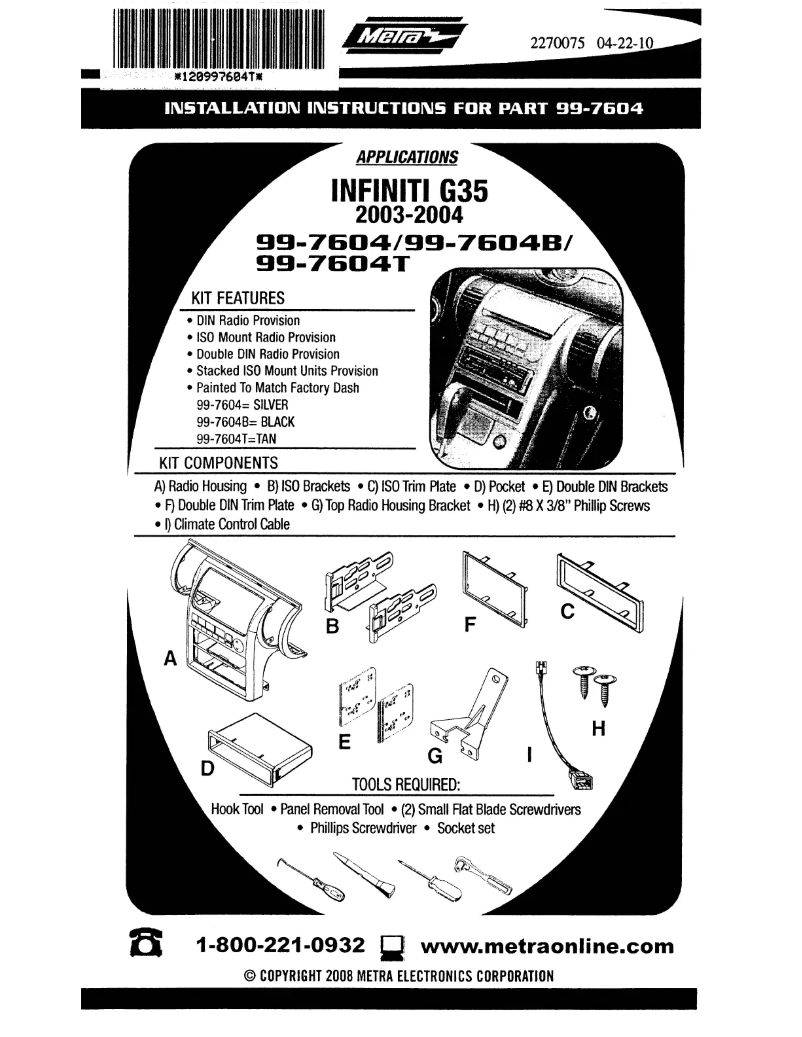 Page n°1 - Manuel utilisateur Metra 99-7604