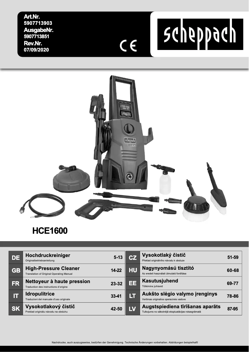 Page 1 de la notice Manuel utilisateur Scheppach HCE1600